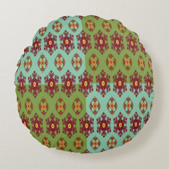 Geometric Patchwork Throw Pillow – Modern Purple C Rond Kussen (Voorkant)