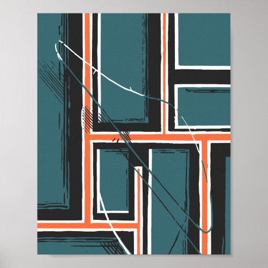 Geometric Pathways with Abstract Brush Strokes Poster (Voorkant)