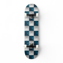 Geometric Pattern Blue Silver Skateboard
