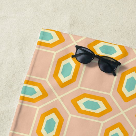 Geometric pattern in blue and orange diamond shape strandlaken (In situ)