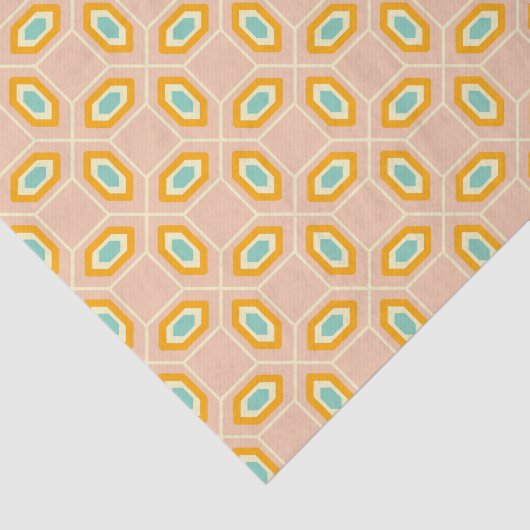 Geometric pattern in blue and orange diamond shape tissuepapier (Detail)