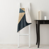 Geometric Pattern in Blues, Tans, and Rust Sherpa Deken (In situ)