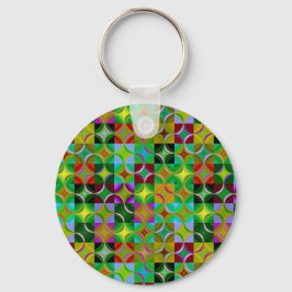 Geometric Pattern of Colorful Squares and Circles Sleutelhanger