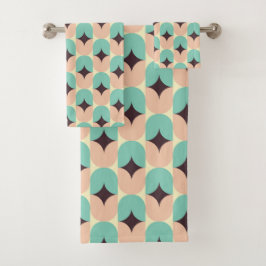Geometric pattern of teal, beige, and black shapes bad handdoek