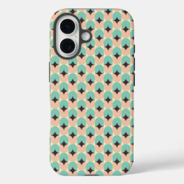 Geometric pattern of teal, beige, and black shapes iPhone 16 hoesje