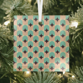Geometric pattern of teal, beige, and black shapes glas ornament