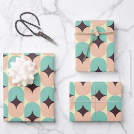 Geometric pattern of teal, beige, and black shapes inpakpapier vel