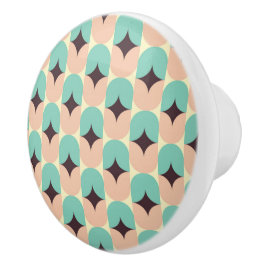 Geometric pattern of teal, beige, and black shapes keramische knop