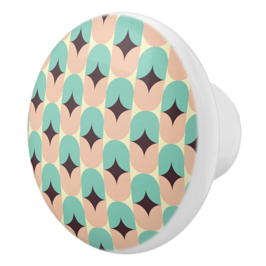 Geometric pattern of teal, beige, and black shapes keramische knop (Rechts)