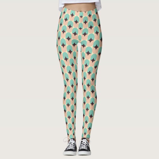 Geometric pattern of teal, beige, and black shapes leggings (Voorkant)