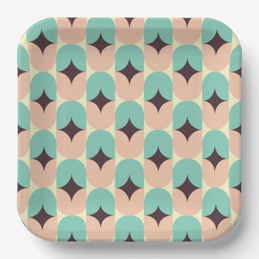 Geometric pattern of teal, beige, and black shapes papieren bordje (Voorkant)