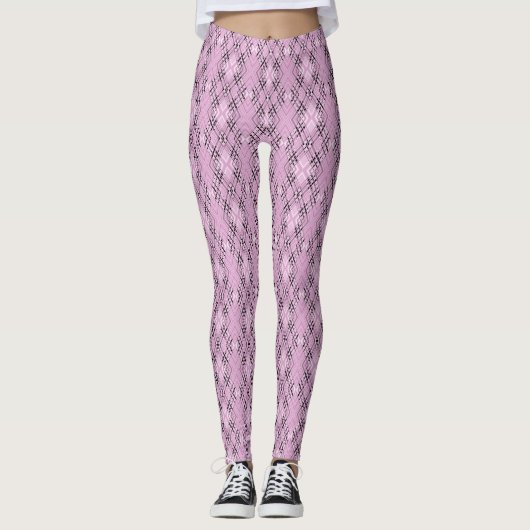 Geometric pattern retro pink diamonds leggings (Voorkant)