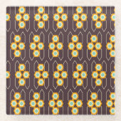 Geometric pattern with orange and blue hexagons glazen onderzetter (Voorkant)