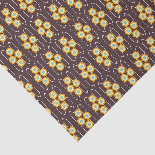 Geometric pattern with orange and blue hexagons tissuepapier (Detail)