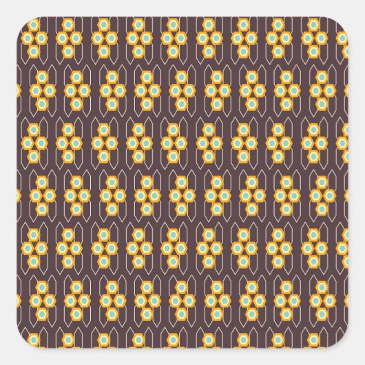 Geometric pattern with orange and blue hexagons vierkante sticker (Voorkant)