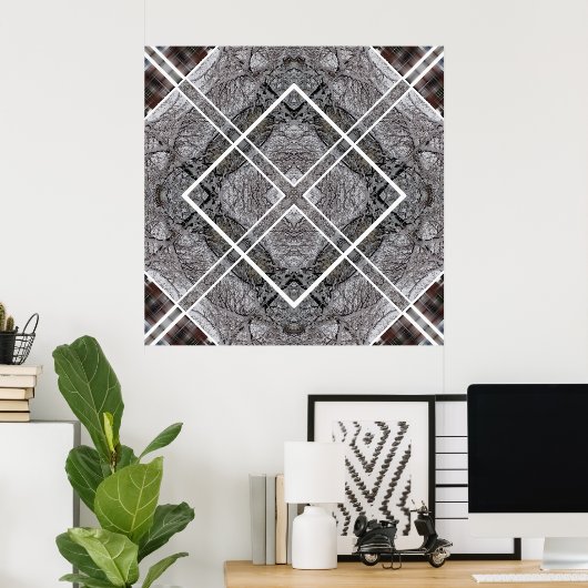 Geometric Pattern with Snowy Winter Trees Poster (Thuiskantoor)