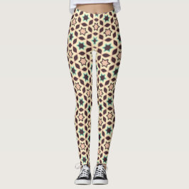  Geometric pattern with star shapes in brown and t Leggings