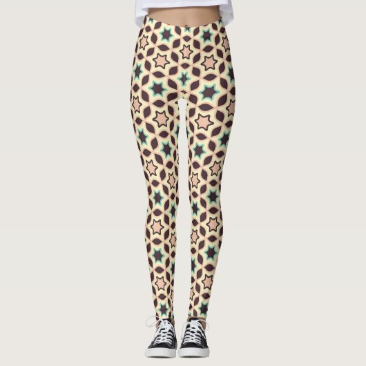  Geometric pattern with star shapes in brown and t Leggings (Voorkant)