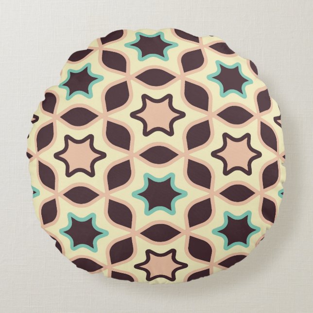  Geometric pattern with star shapes in brown and t Rond Kussen (Voorkant)