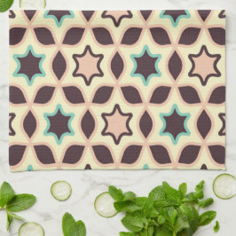  Geometric pattern with star shapes in brown and t Theedoek