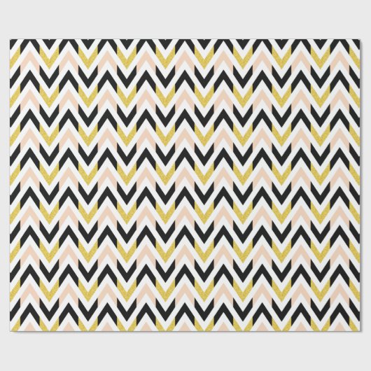 Geometric Peachy Pink, Gold, Black & White Chevron Cadeaupapier (Vlak)