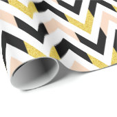 Geometric Peachy Pink, Gold, Black & White Chevron Cadeaupapier (Rol Hoek)