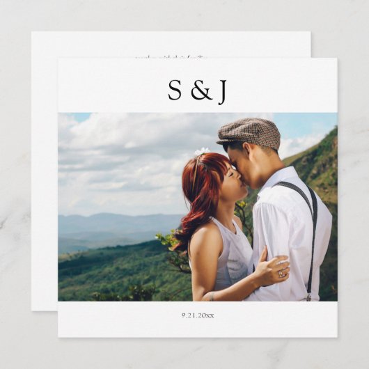 Geometric Photo Square White & Black 2 Weddenschap Kaart (Voorkant / Achterkant)