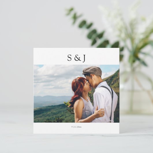 Geometric Photo Square White & Black 2 Weddenschap Kaart (Staand voorkant)