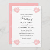 Geometric Pink Rose Floral Elegant Wedding  Kaart (Voorkant / Achterkant)