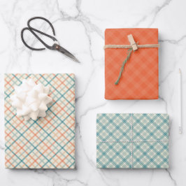 Geometric Plaid Pattern in Peach and Teal Inpakpapier Vel