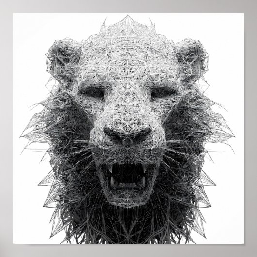 Geometric Power Art: Lion Head Lattice Poster (Voorkant)
