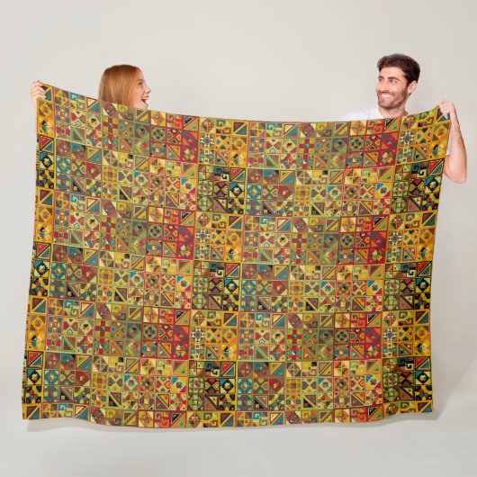 Geometric Quilt Pattern (Aztec, Mayan, Egyptian) Fleece Deken (In situ)