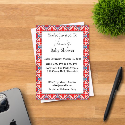 Geometric Red Acrylic Baby Shower Invitation Acryl Uitnodigingen (Insitu (Uitnodiging))