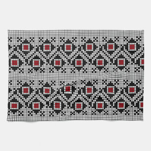 Geometric Red en Black Folk Roemeense Motif Theedoek