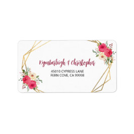 Geometric Red Floral Wedding RSVP Return Address Etiket