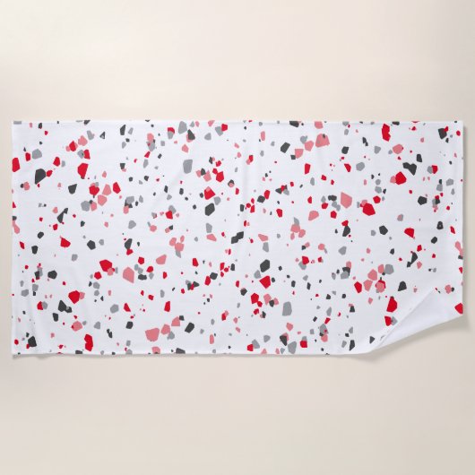 Geometric Red Gray Terrazzo Pattern Strandlaken (Voorkant)