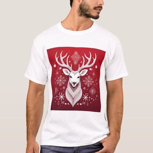 Geometric Reindeer Christmas Nordic Reindeer T-shirt (Voorkant)