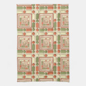 Geometric relief pattern in red and green theedoek (Verticaal)