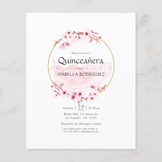 Geometric roze Spring Cherry Blossom Quinceañera Flyer (Voorkant)