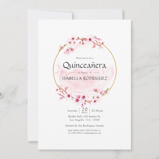 Geometric roze Spring Cherry Blossom Quinceañera Kaart (Voorkant)