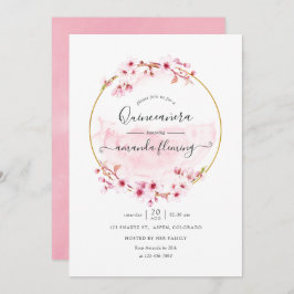Geometric roze Spring Cherry Blossom Quinceañera Kaart