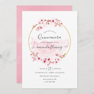 Geometric roze Spring Cherry Blossom Quinceañera Kaart