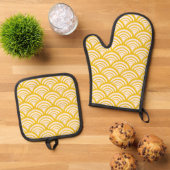 Geometric Scallop Arch Citrus Mustard Ovenwant & Pannenlap Set (Top down)