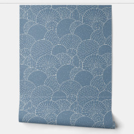 Geometric Scallops Line Art, Smokey Blue Behang