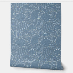 Geometric Scallops Line Art, Smokey Blue Behang