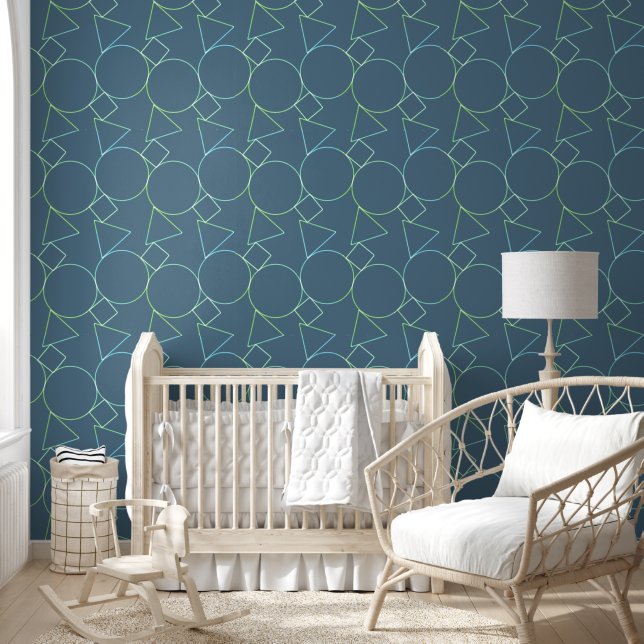 Geometric Shapes Simple Modern Dark Dusty Blue Behang (Kinderen)