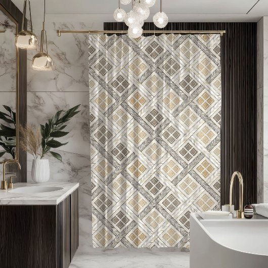 Geometric Shower Curtain Neutral Pastel Modern Douchegordijn