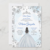 Geometric Silver Blue Kerstmis Quinceanera Invite Kaart (Voorkant)