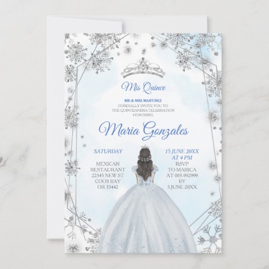 Geometric Silver Blue Kerstmis Quinceanera Invite Kaart (Voorkant)