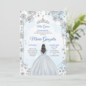 Geometric Silver Blue Kerstmis Quinceanera Invite Kaart (Staand voorkant)